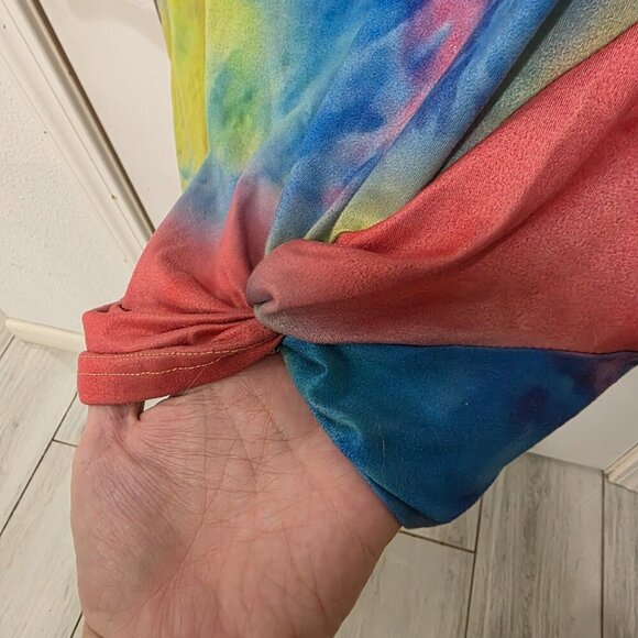 Tie-Dye T-Shirt Knit Top Rainbow Colorful Knot Front Plus Size 3X - Picture 7 of 10